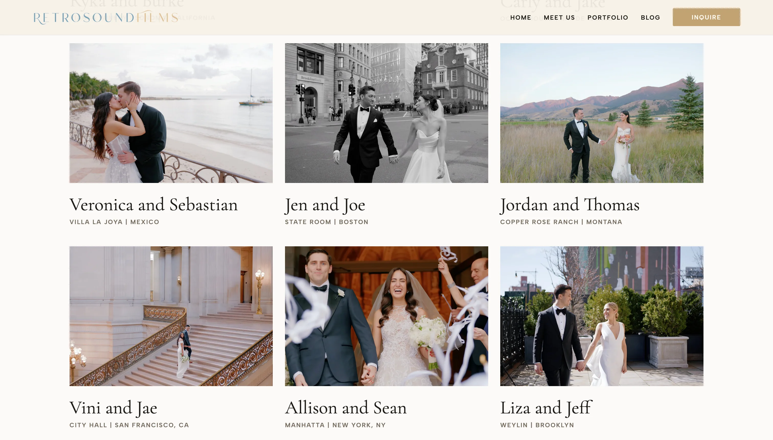 Retrosound Films expanded wedding film portfolio grid