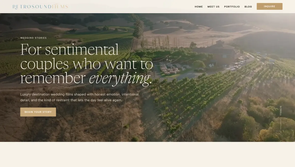 Retrosound Films luxury wedding videography website homepage